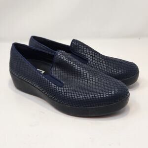 FitFlop Superskate Blue Snake Print Leather Loafer Women Size 6 Comfort Slip On